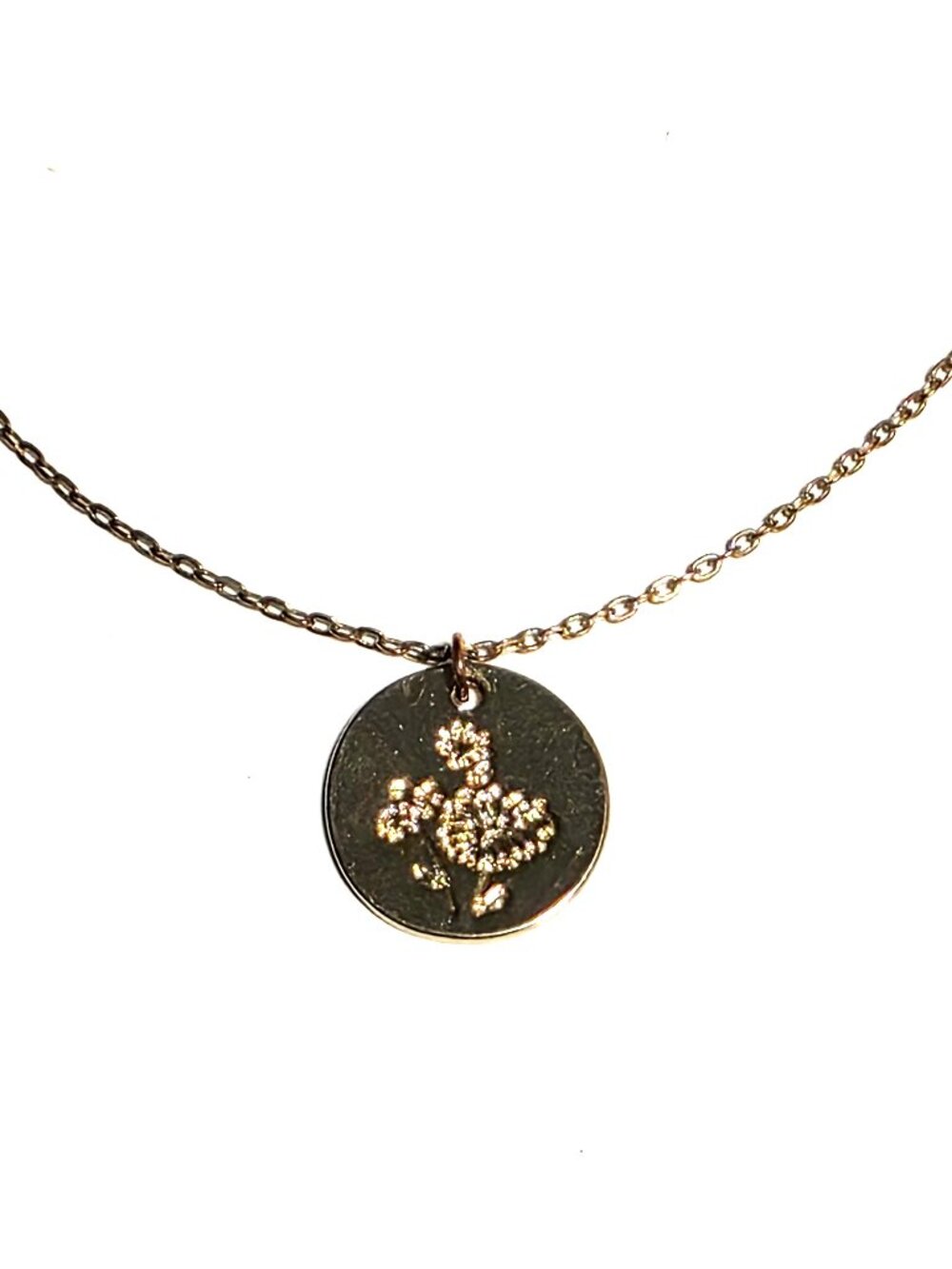 Gold stainless steel round flower pendant necklace